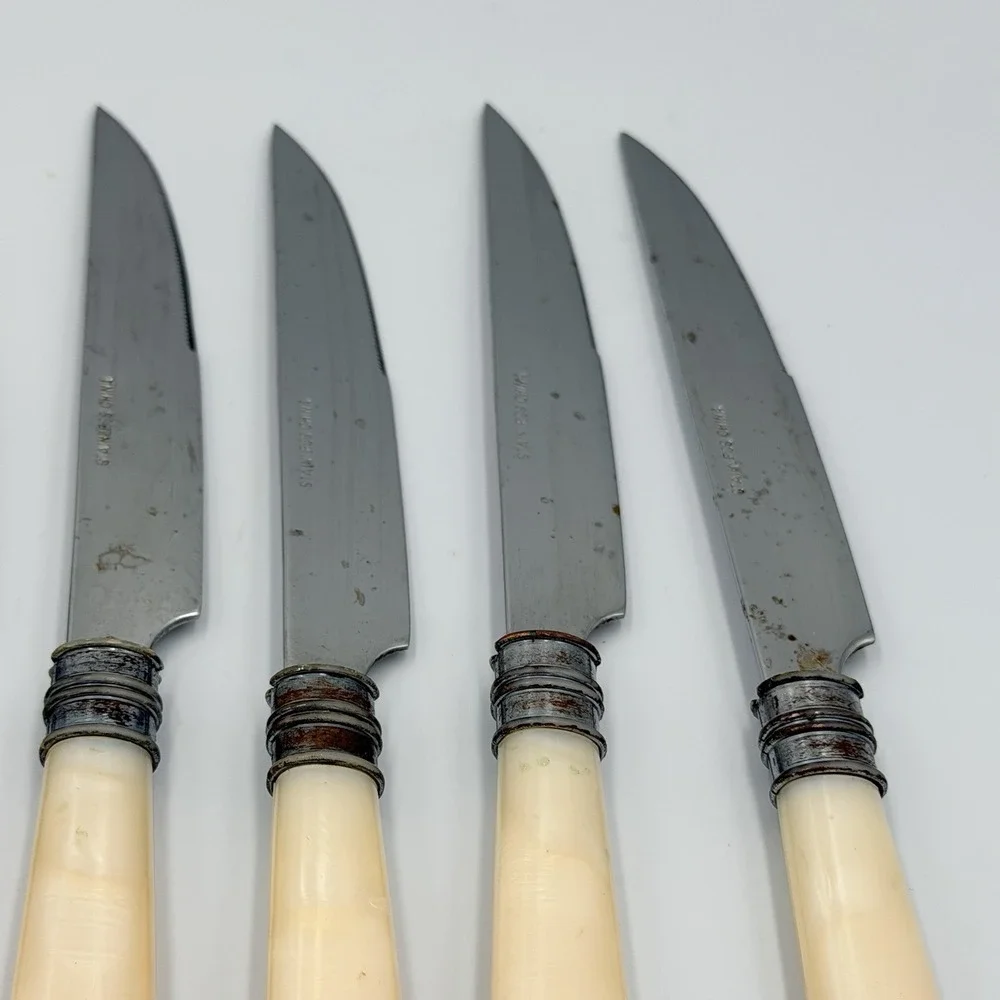 VTG Steak Knives Set 7 Faux Bone‎ Handle Stainless China Mid Century Retro